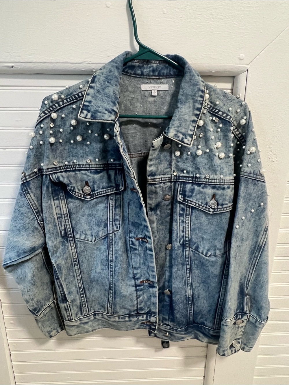 Embellished Light Wash Denim Jacket - Women